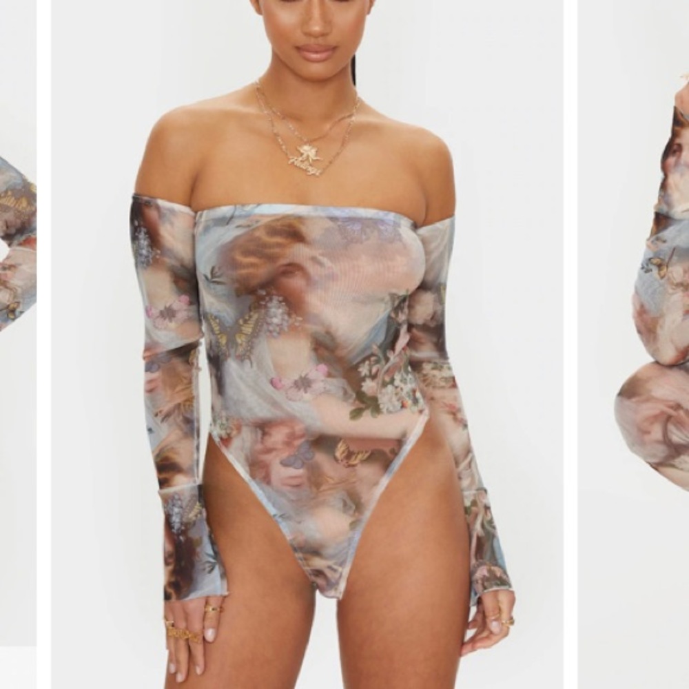 Butterfly Renaissance Mesh Flare Sleeve Bodysuit